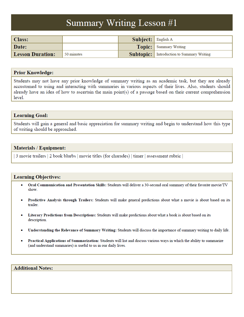 Summary Writing Lesson Plans | CSEC English A