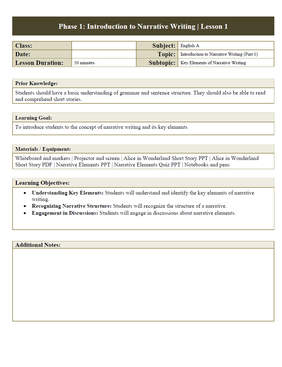 Narrative Writing Lesson Plans | CSEC English A